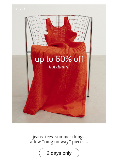 ayr newsletter: 60% off starts NOW