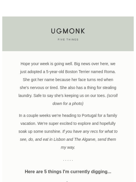 ugmonk newsletter: 5 things I'm digging – May edition