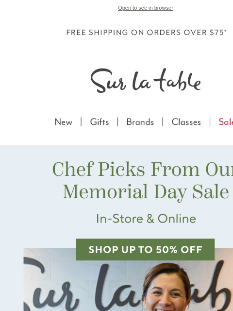 surlatable newsletter: Memorial Day Sale: Up to 50% Off Chef Picks