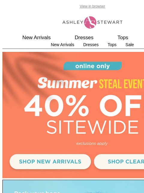 ashleystewart newsletter: Ticket = booked. The Vacation shop is OPEN ✈🌴