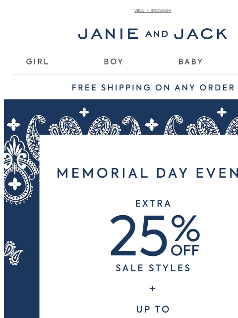 janieandjack newsletter: Memorial Day Event: up to 70% off