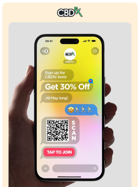 cbdfx newsletter: 30% OFF all May is one tap away
