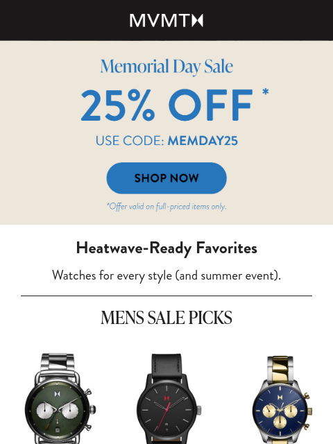 mvmt newsletter: Memorial Day Sale: 25% Off