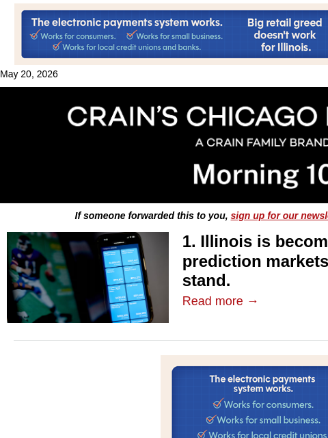 crainalerts newsletter: Illinois becomes battleground for prediction marke...