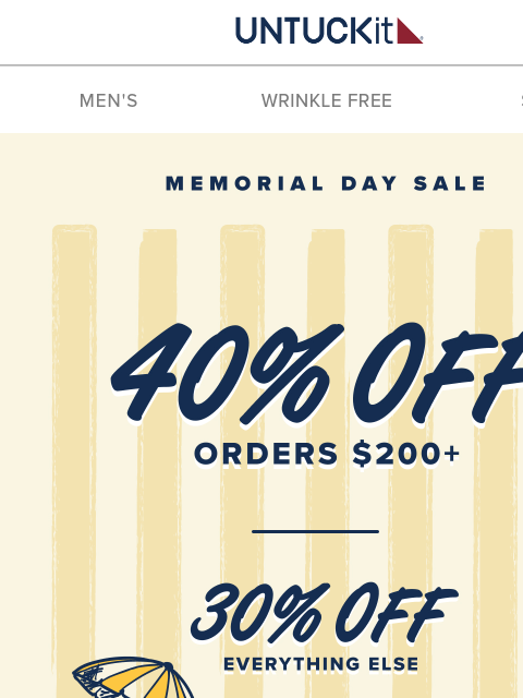 untuckit newsletter: Memorial Day Sale: Up To 40% Off Starts NOW! 🟢