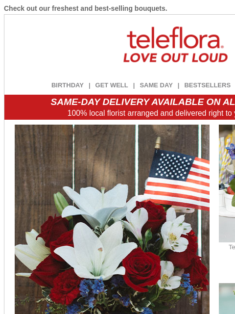 teleflora newsletter: Memorial Day Savings 🎉 $10 Off All Bouquets