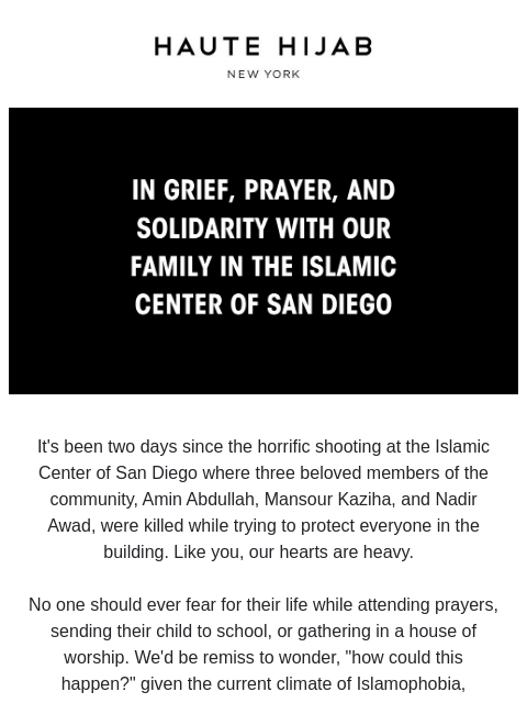 hautehijab newsletter: San Diego: Community Call to Action