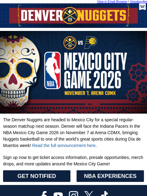 thedenvernuggets newsletter: Nuggets vs. Pacers in Mexico City