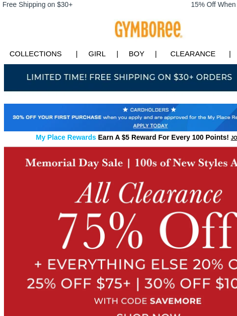 In shades of red, white & blue. Free Shipping on $30+ 15% Off When You Ship to Store* Collections | Girl | Boy | CLEARANCE | GIFT CARDS Free Shipping Apply for Credit Card Today My Place Rewards