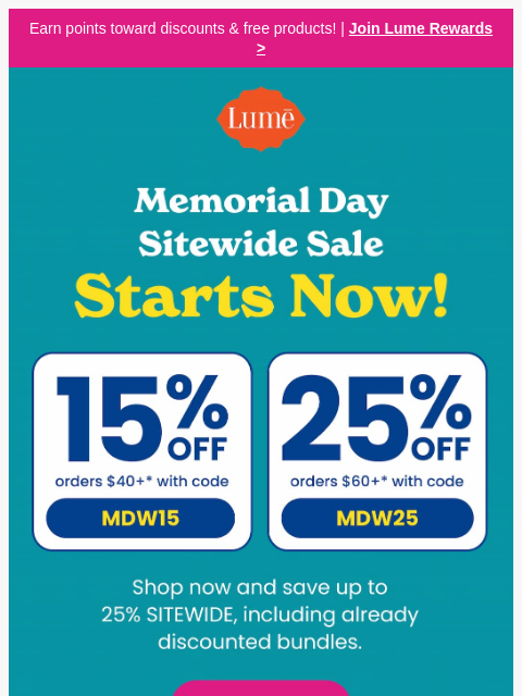 lumedeodorant newsletter: 💥 Memorial Day SITEWIDE Sale is ON 💥