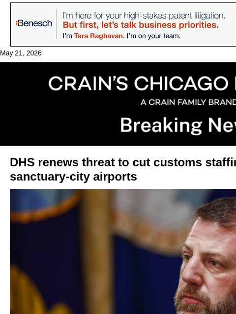 crainalerts newsletter: Feds renew threat to cut customs at 'sanctuary cit...