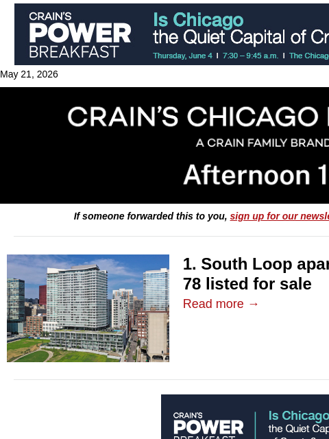 crainalerts newsletter: South Loop apartment tower near The 78 listed for ...