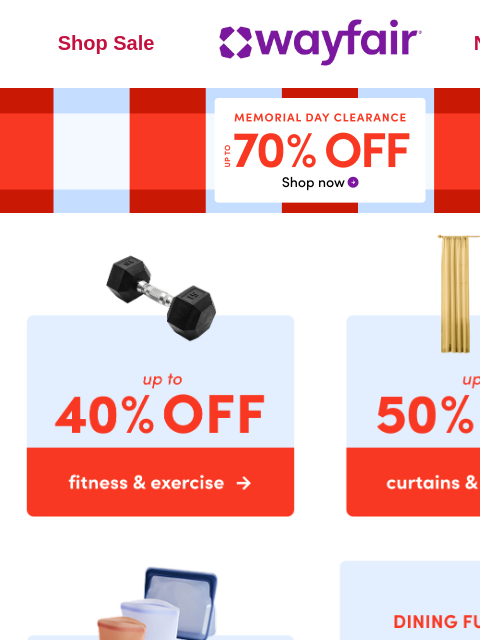 wayfair newsletter: 🔴 CLEARANCE ⚪ MEMORIAL DAY 🔵