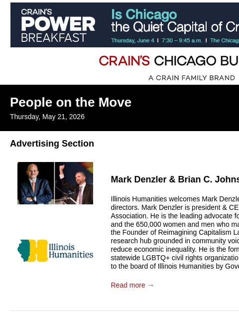 crainalerts newsletter: Crain's Chicago Business - People on the Move
