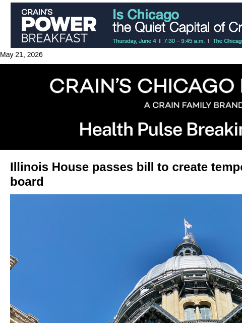 crainalerts newsletter: Illinois House passes bill for temporary drug pric...