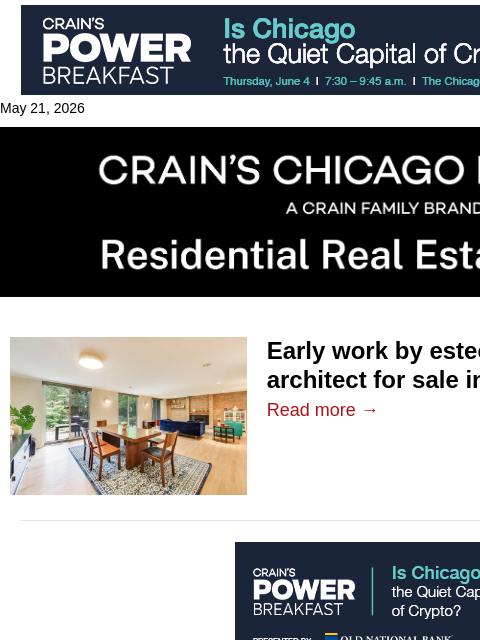 crainalerts newsletter: Modernist home by Tony Grunsfeld for sale in Kenwo...