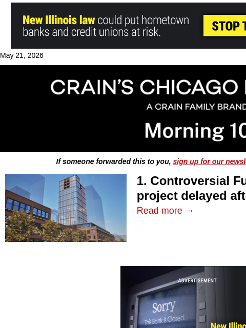 crainalerts newsletter: Controversial Fulton Market high-rise project hits...