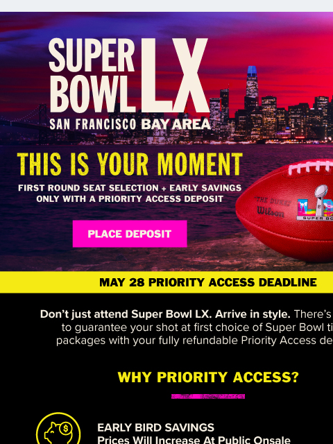 Don't just attend Super Bowl LX. Arrive in style. View in Browser Seahawks Instagram Seahawks Facebook Seahawks Twitter Seahawks App Unsubscribe or manage all your Email Preferences. 12 Seahawks