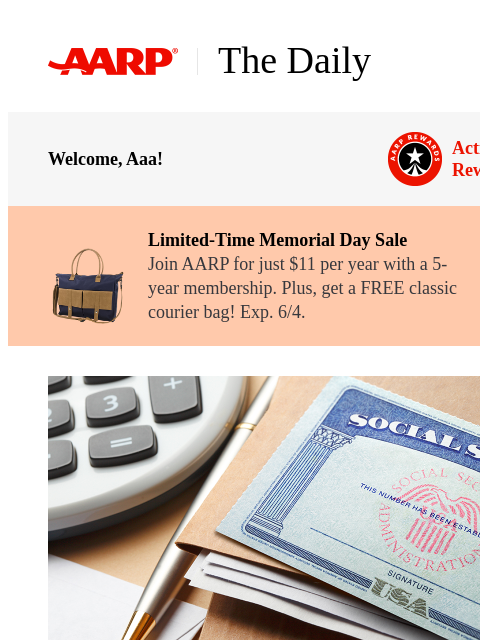 aarp newsletter: The Daily — 10 States Where Social Security Goes t...