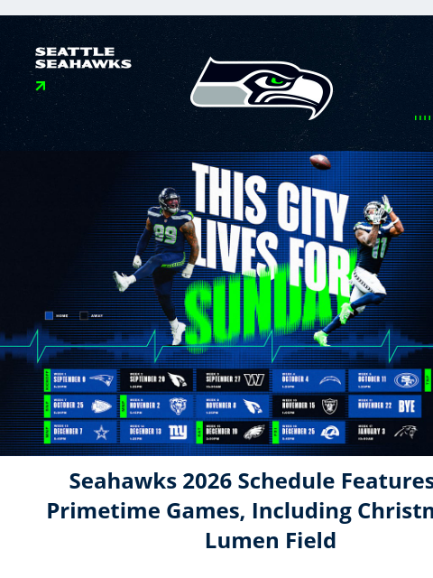 seahawksemail newsletter: Primetime & Christmas at Lumen Field in 2026