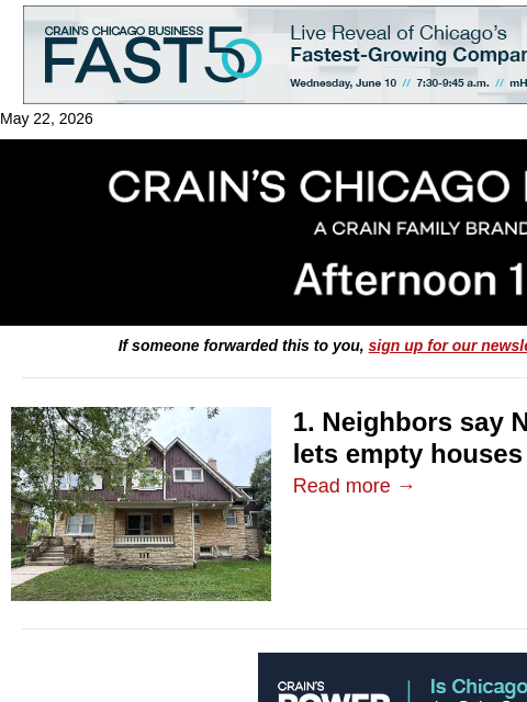 crainalerts newsletter: Vacant houses owned by Northwestern raise concern