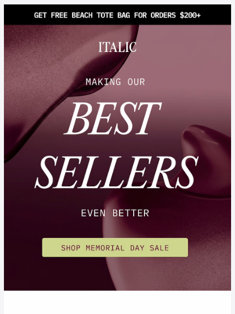 italic newsletter: FREE $149 Beach Tote on orders $200+