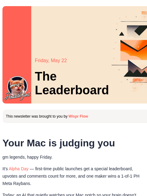 producthunt newsletter: 😸 Your mac is judging you