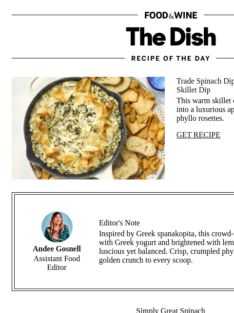 foodandwine newsletter: Spanakopita Skillet Dip