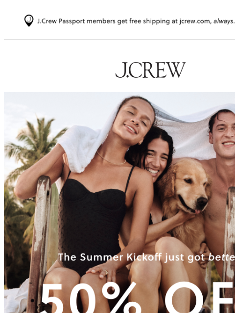 jcrew newsletter: Splash sale! 50% off swim, just added.