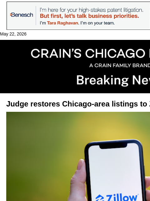 crainalerts newsletter: Judge restores Chicago-area listings to Zillow -- ...