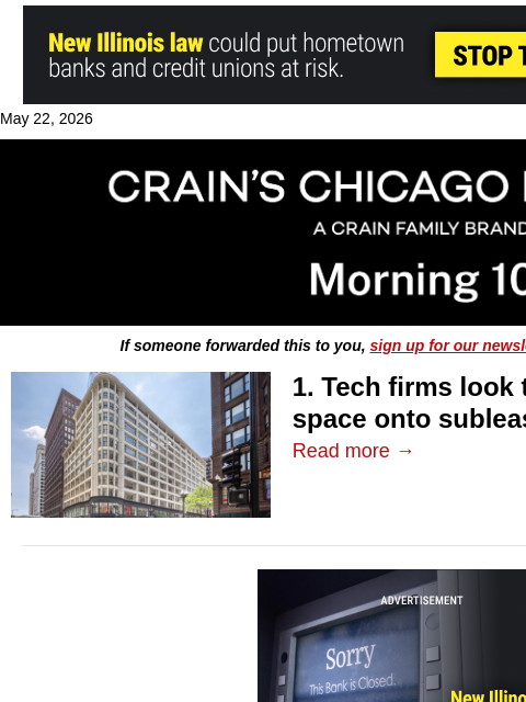 crainalerts newsletter: Tech firms look to unload Loop office space