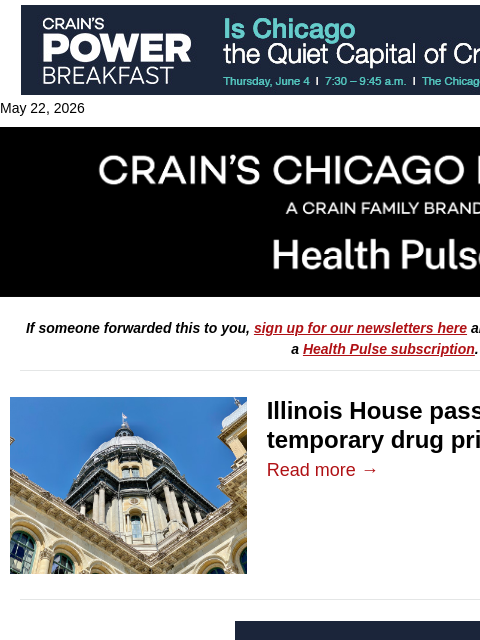 crainalerts newsletter: Illinois advances drug pricing board