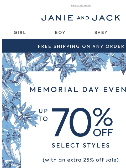 janieandjack newsletter: The dress-tination? Up to 70% off + free shipping