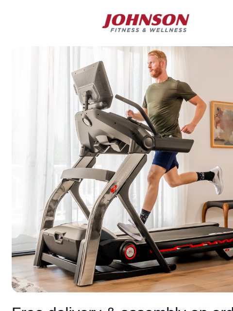 Huge discounts on treadmills, ellipticals, massage chairs, and more! Johnson Fitness & Wellness Man running on Bowflex 22 Treadmill in home bedroom Free delivery & assembly on orders over $2499