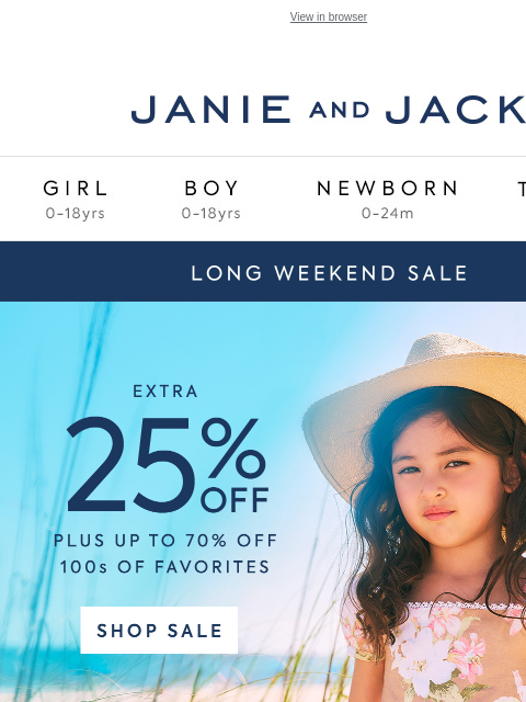 Must-pack favorites made even better with up to 70% off. View in browser Stores Janie and Jack Girl Boy Newborn Tween Janie and Jack Girl Boy Newborn Tween Girl Boy Newborn Girl Newborn Boy Accessories