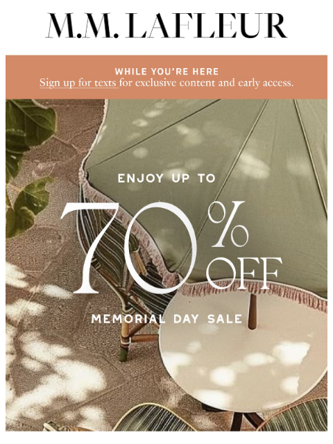 mmlafleur newsletter: Memorial Day Savings are here.