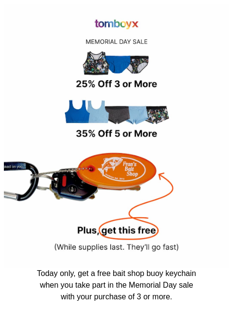 tomboyx newsletter: Free Gift + 25%-35% Off