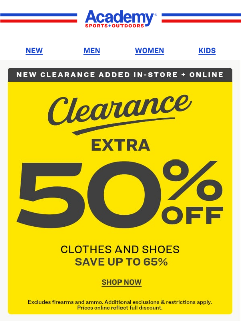 academy newsletter: 🚨EXTRA 50% OFF Clearance Clothes + Shoes 