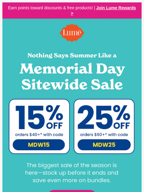 lumedeodorant newsletter: 👏 25% OFF $60+ 👏 15% OFF $40+ 👏