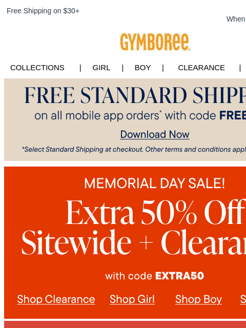 gymboree newsletter: New! Looks in Red, White & Blue + Extra 50% Off Ev...