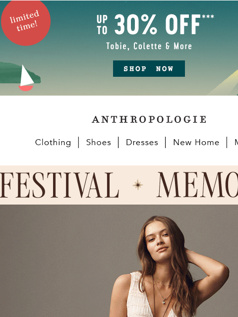 anthropologie newsletter: Tobie, Colette & more up to 30% off
