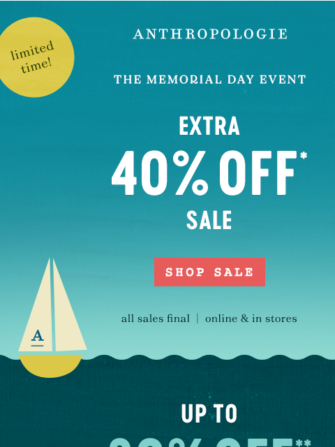 anthropologie newsletter: Extra 40% off sale & up to 30% off home!