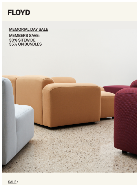 floydhome newsletter: Save 30% on sectionals