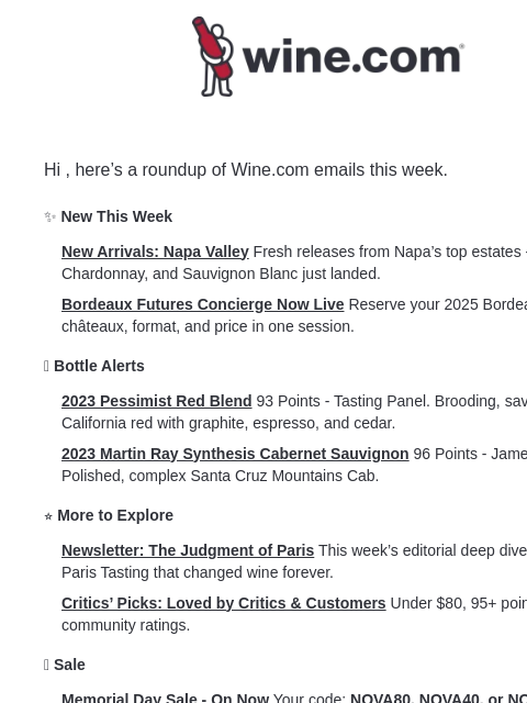 wine newsletter: In case you missed it + your Memorial Day offer
