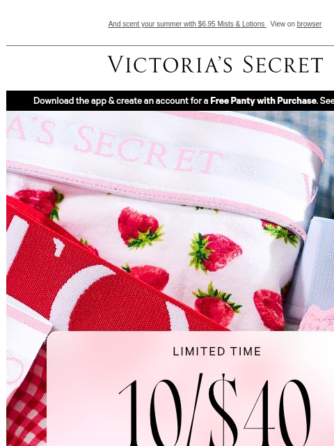 victoriassecret newsletter: 10/$40—Pick Your Summer Pairs