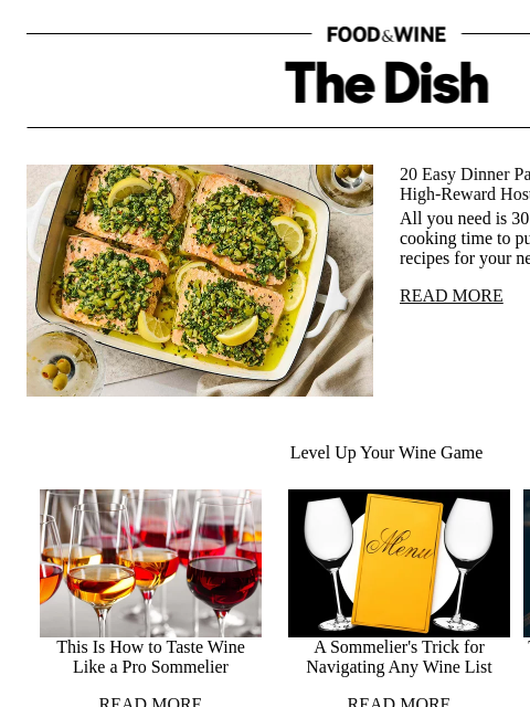 foodandwine newsletter: 20 Easy Dinner Party Recipes for Low-Lift, High-Re...