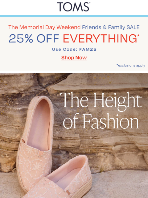 toms newsletter: Get a Lift for Less—Take 25% Off Platforms