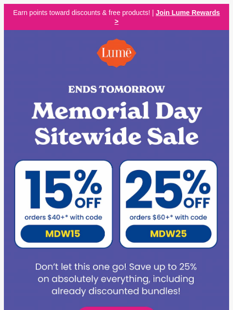 lumedeodorant newsletter: ⚠️ Time is running out on 25% OFF SITEWIDE ⚠️