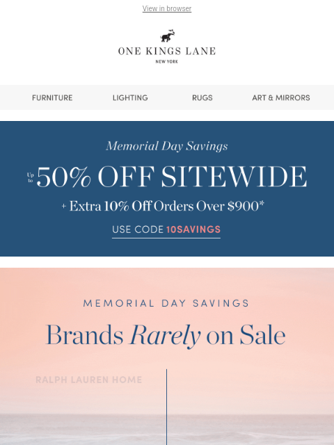 onekingslane newsletter: 🚨 RARELY ON SALE: Ralph Lauren, Visual Comfort, E...