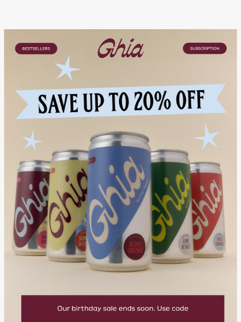 drinkghia newsletter: 20% off? Yes.